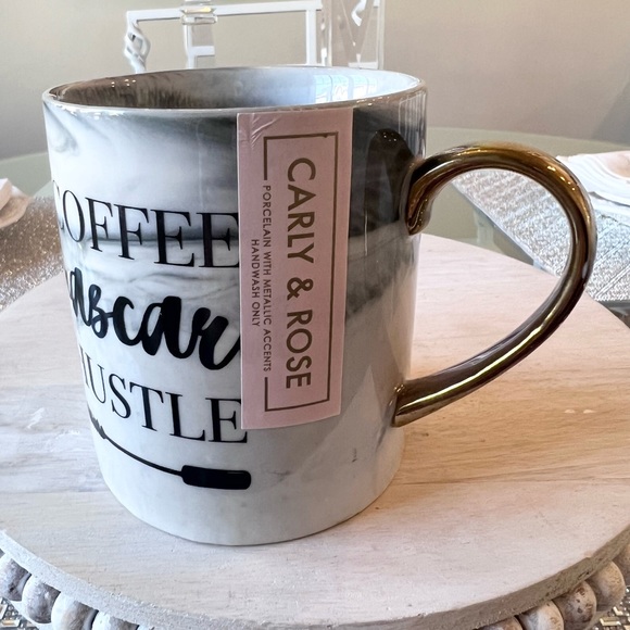 🖤 Coffee Mascara Hustle Grey Marble Gray Gold Coffee Mug Porcelain Carly & Rose - Picture 3 of 5